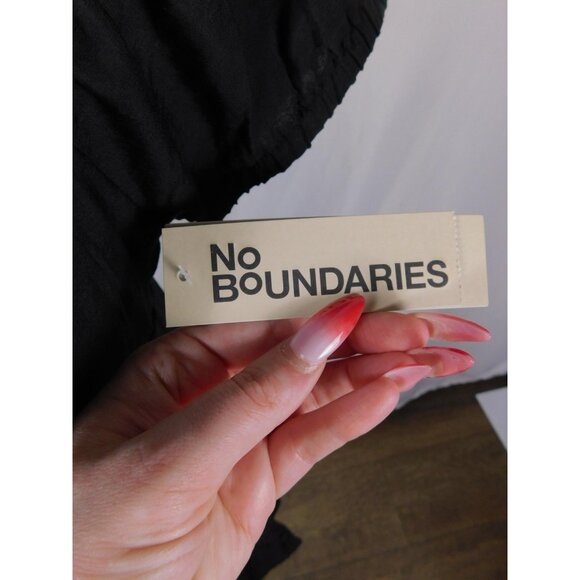 No Boundaries Medium Black Puff Sleeve Mini Dress Ruffle Hem Boho Witch - Picture 9 of 13